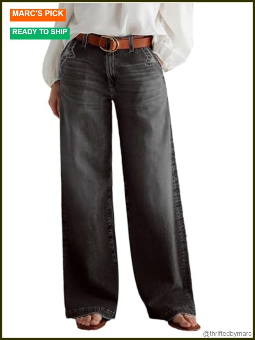 Wide Leg Mid Waist Baggy Stitch Decor Denim Jeans for Women